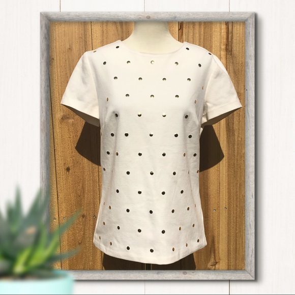 Michael Kors Cream Knit Gold Embellished Top Size Medium - Picture 9 of 9